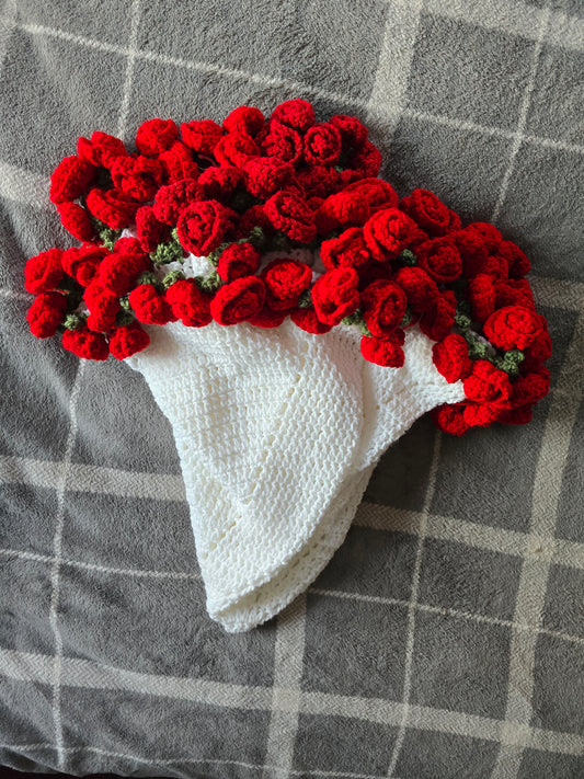 Handmade Rose Bouquet Crochet Blanket