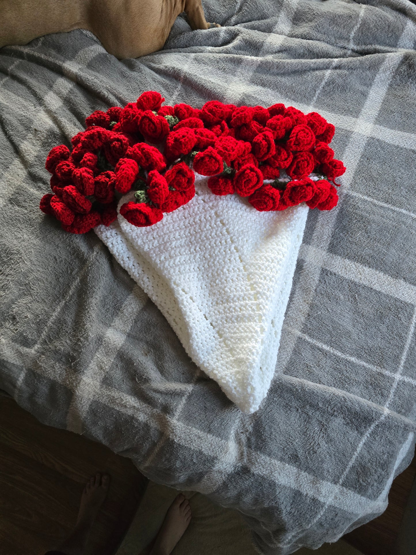 Handmade Rose Bouquet Crochet Blanket