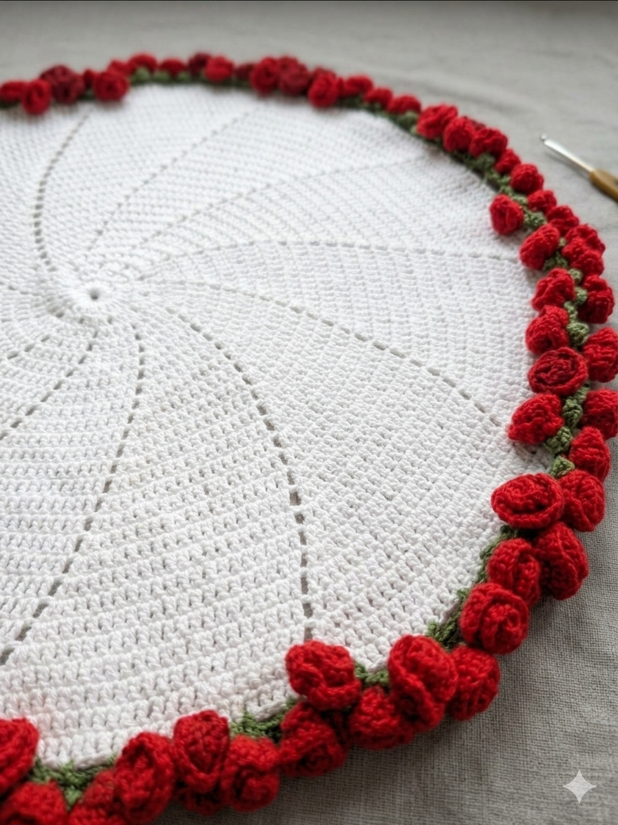 Handmade Rose Bouquet Crochet Blanket